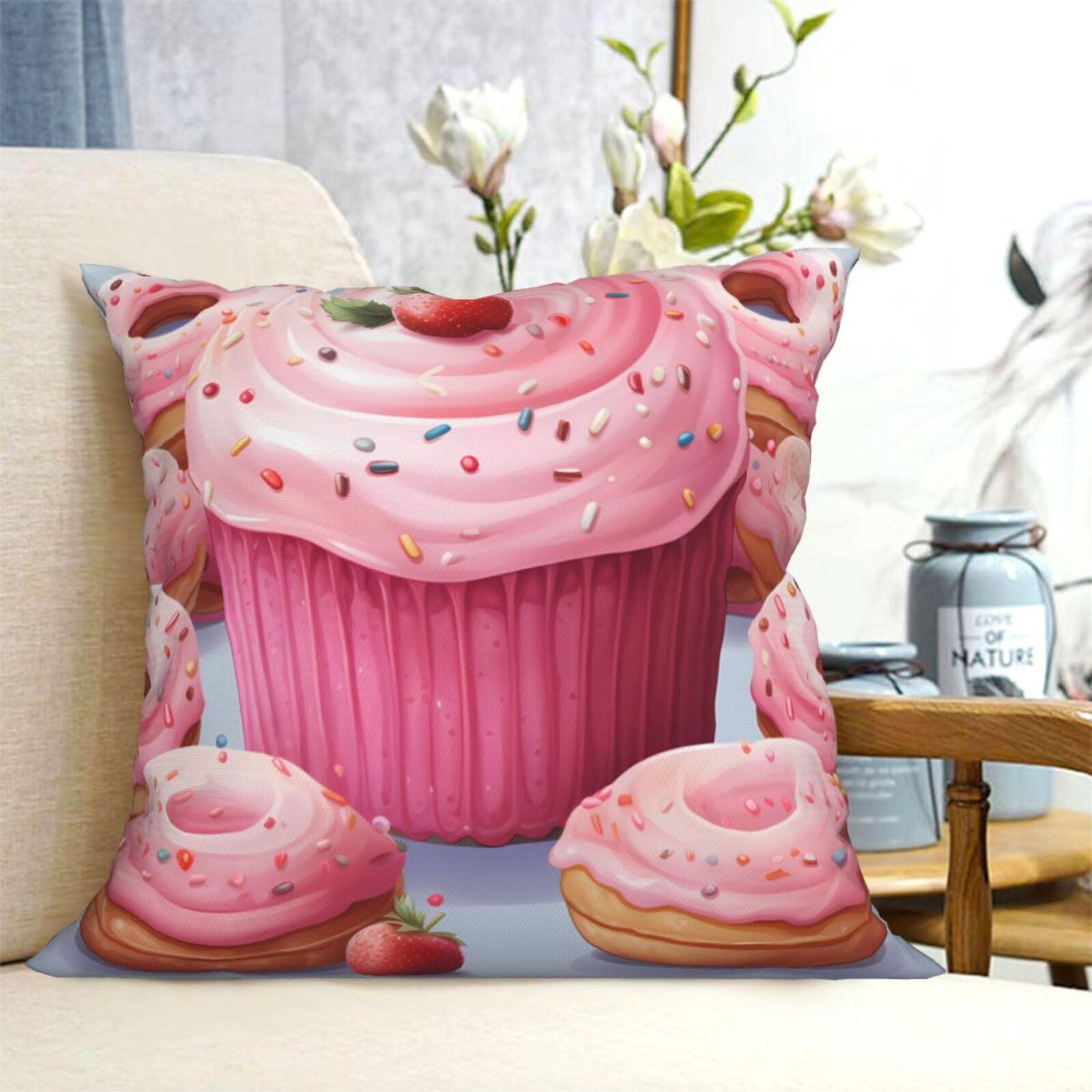 Fodpand Black Decorative Throw Pillow Covers 20"X20" Cupcake Cushion Cases Square Modern Farmhouse Pillow Cases Soft Cozy Cushion Covers For Couch Sofa Bedroom Home Decor Pillowcase