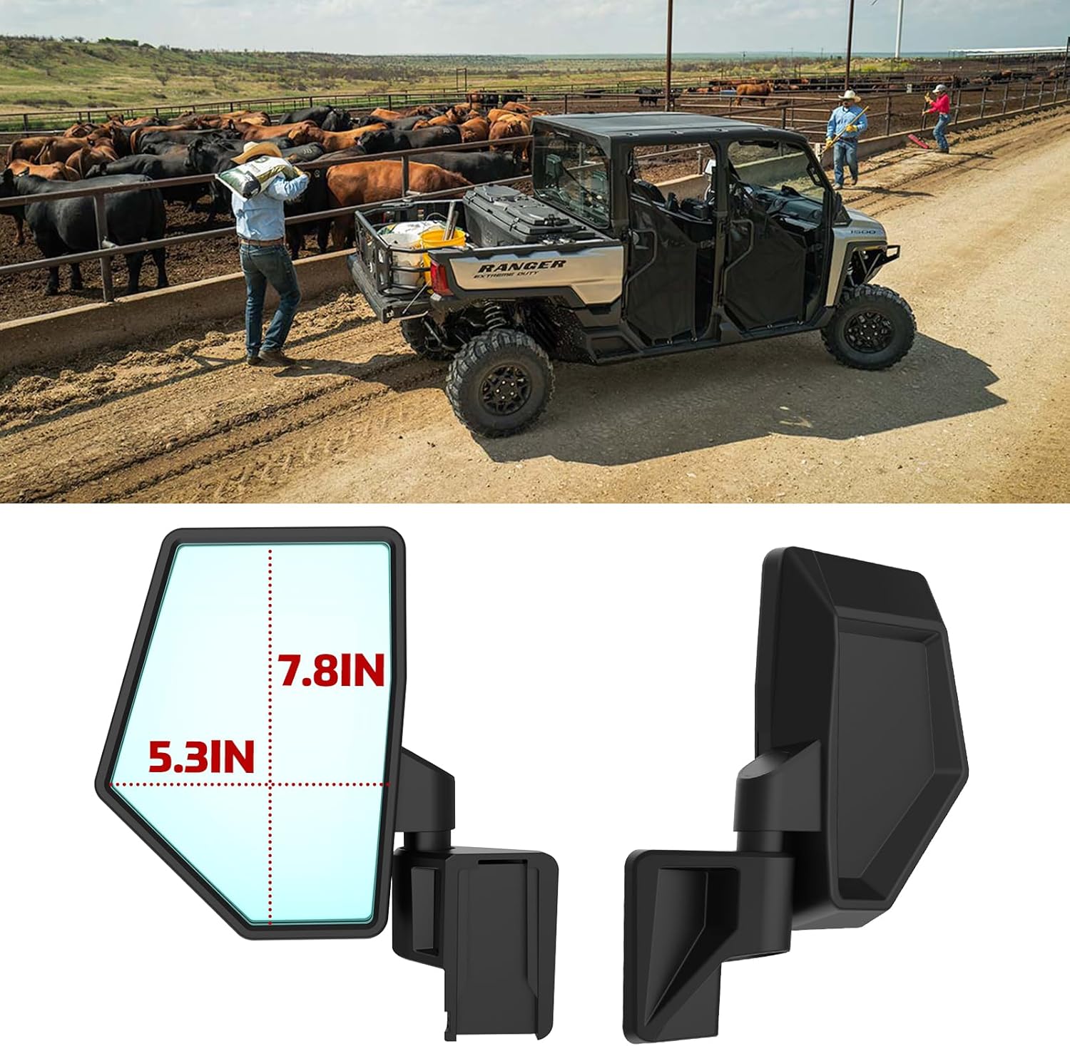 Side Mirrors for Polaris Ranger Crew/XD 1500, Adjustable Folding Door-Mounted Side Rearview Mirrors Kit for Polaris Ranger Crew/XD 1500 Northstar 2024+ Accessories, Replace #2889862