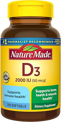 Miniatura 1 de Nature Made Vitamina D3 250 softgels vitamina D 2000 UI 50 mcg ayuda a apoyar la salud inmunitaria los fuertes huesos y los dientes y la función