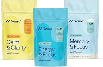 Neuro Cognitive Balance Bundle - Memory & Focus Nootropic Gum (Peppermint, 90 Count), Sleep & Recharge Melatonin Mints (Berry, 72 Count), Calm & Clarity Stress Support Mints (Honey Lemon, 90 Count)