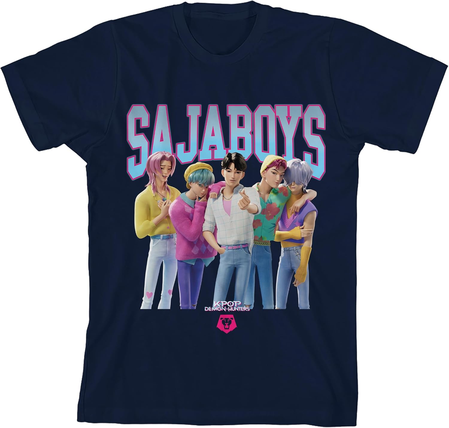 Kpop Demon Hunters Saja Boys Group Short Youth Navy Blue Short Sleeve Tee