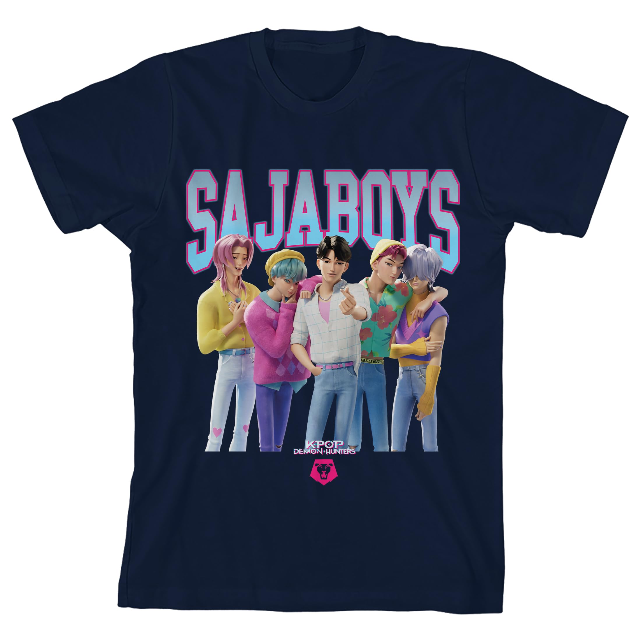 Kpop Demon Hunters Saja Boys Group Short Youth Navy Blue Short Sleeve Tee