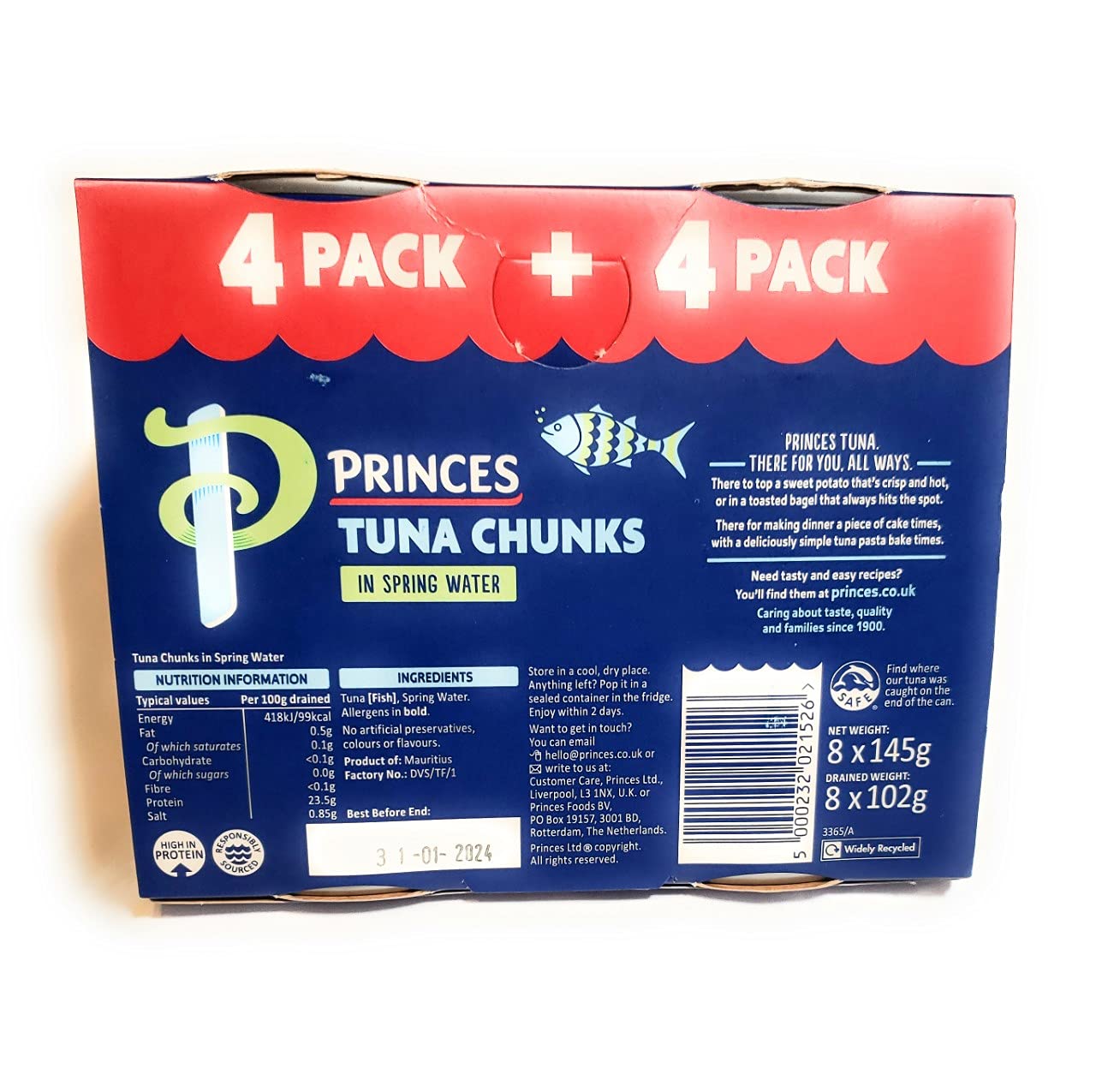 Princes Tuna Chunks in Spring Water, 8x145g