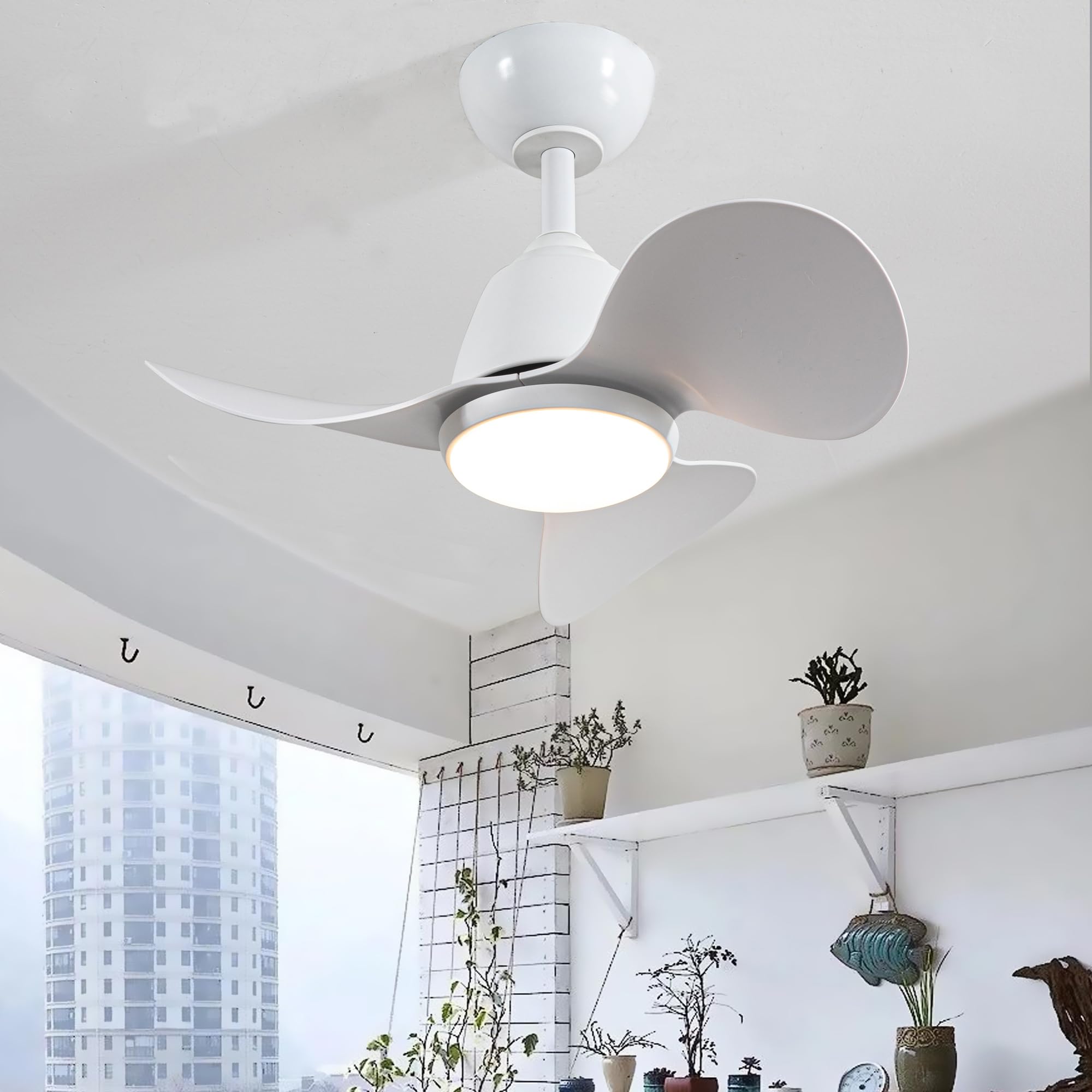 24 Inch Small Ceiling Fans with Lights, White 3 Blade High Airflow with Remote Control, Silent Reversible DC Motor Ceiling Fan Light, Modern Indoor Ceiling Fan