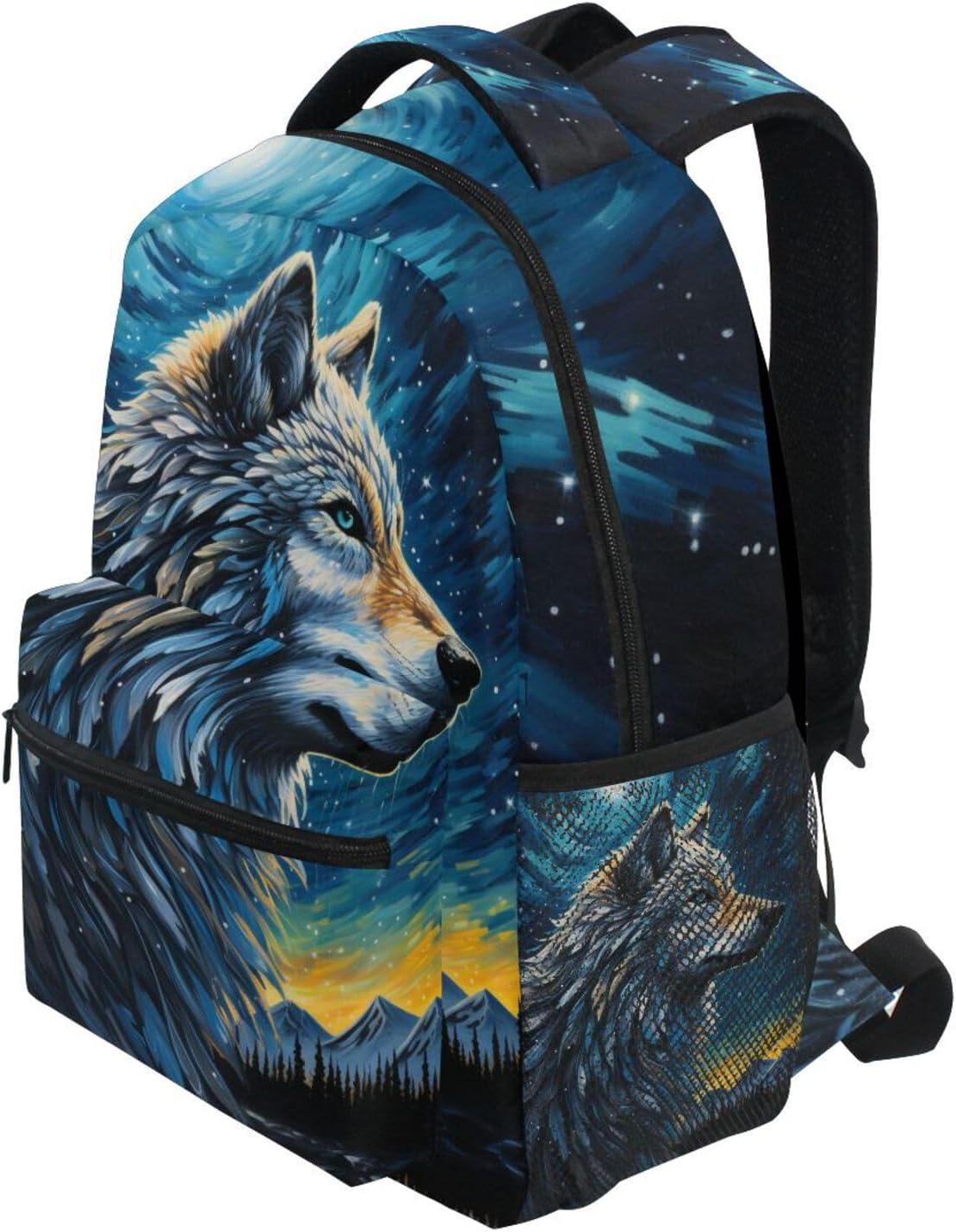 Wolf Blue Starry Sky Backpacks 3rd 4th 5th Grade School Bookbags Travel Laptop Daypack Bag Purse for Boys Girls Teens