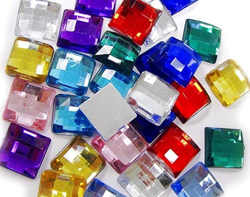 Linpeng 30 piezas de diamantes de imitación acrílicos con parte trasera plana facetados, cabujón cuadrado facetado, 0.472 in, surtido de 0.472 x