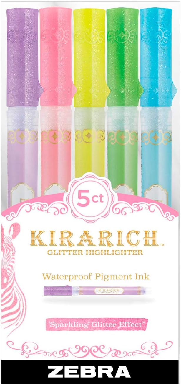 Zebra Pen Kirarich Highlighter, Glitter Affect, Chisel Tip, Assorted Colors, 5-Count Zebra Pen Kirarich Highlighter, Glitter Affect, Chisel Tip, Assorted Colors, 5-Count