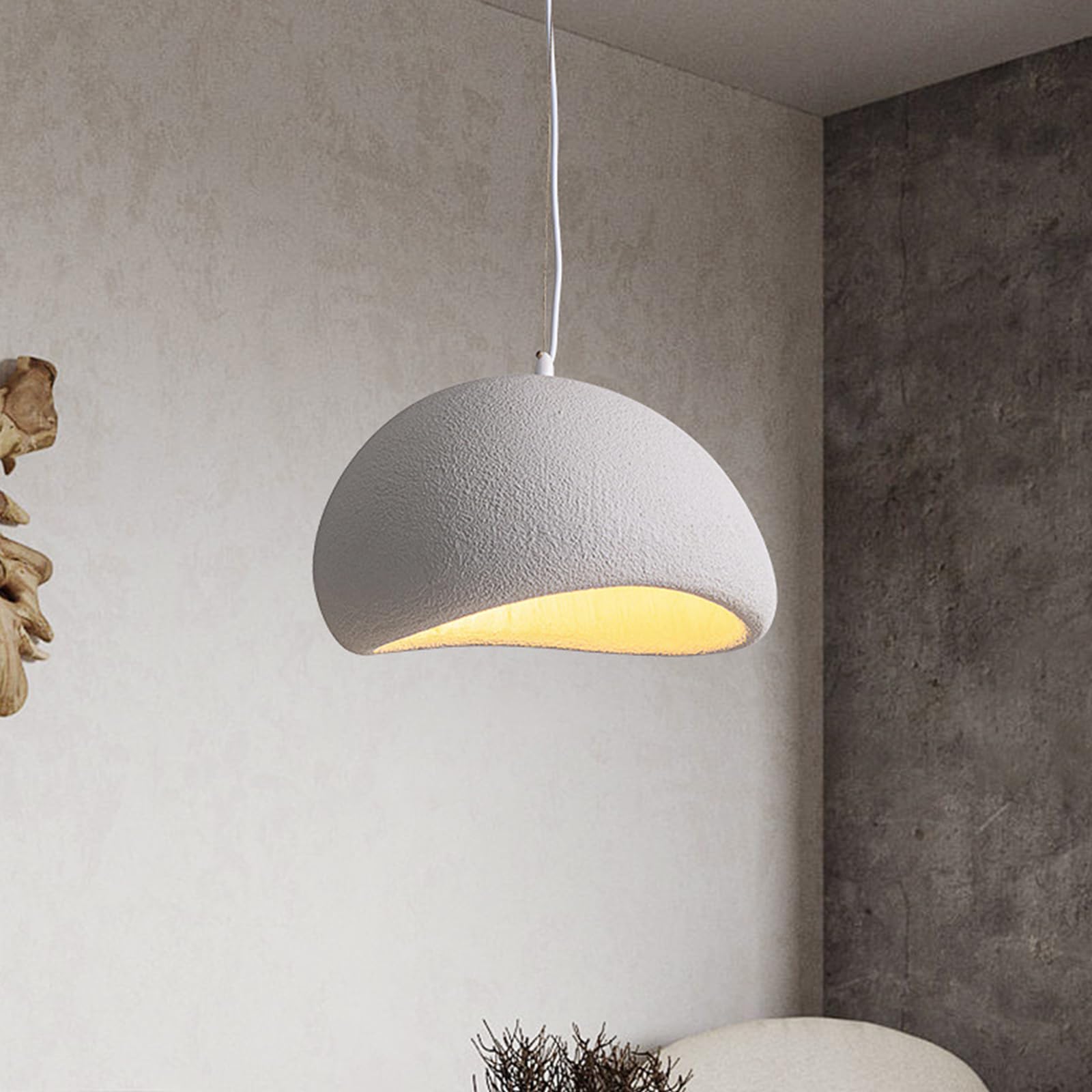 Kreatywna nordycka lampa wisząca z osłoną z symulowanego kamienia, lampa wisząca E27 z regulowanym oświetleniem sufitowym, do sypialni, jadalni, salonu, szary