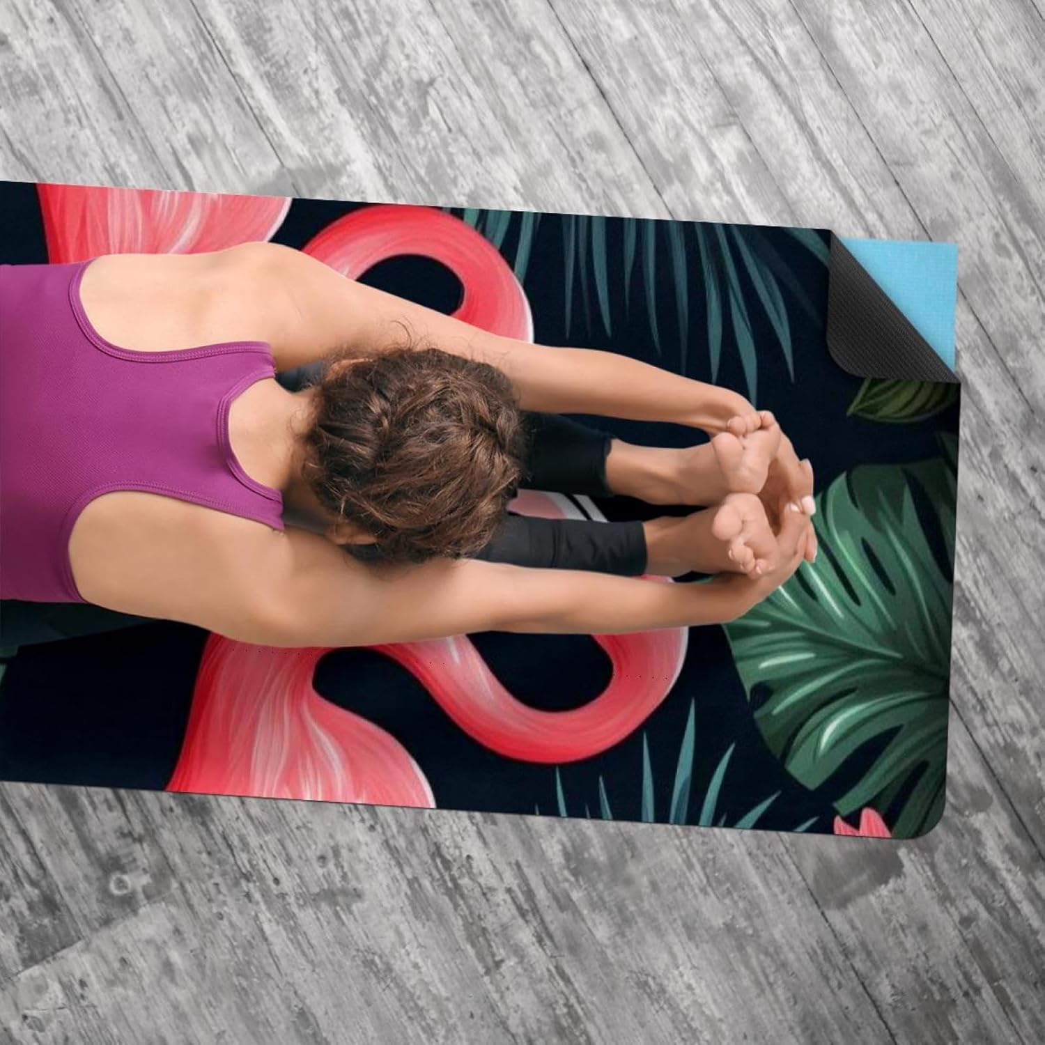 Yoga Towel, Tropical Flamingo Pattern Non Slip Sweat Absorbent Hot Yoga Mat Towel for Hot Yoga, Pilates and Fitness - 72.8" x 26.8"