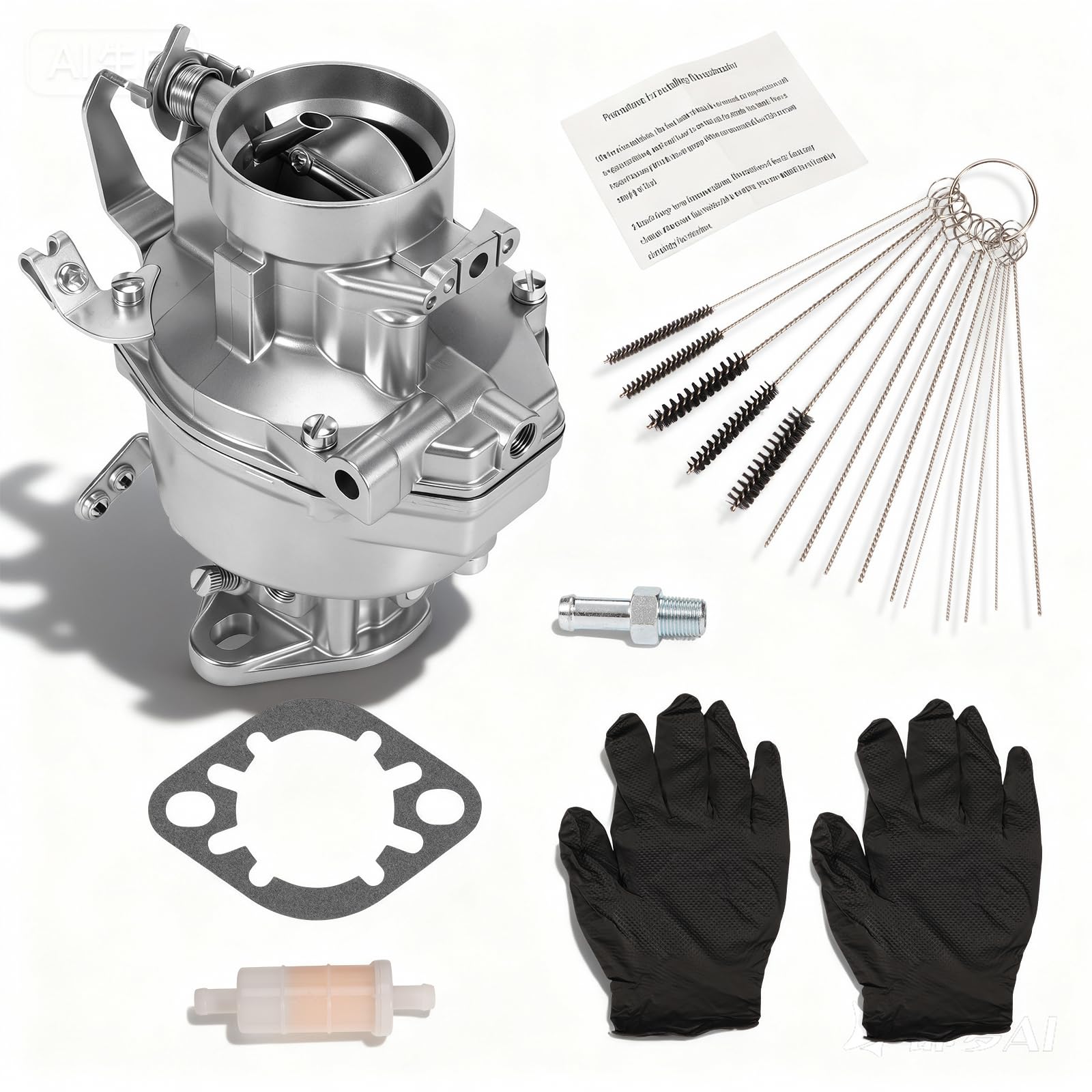 Photo 1 of LEAPTREND 7005606 1 Barrel Carburetor Kit Rochester B Manual Choke Fit for 1950-1959 Chevy GMC Truck 235Cu & 1932-1952 Chevrolet 216ci 6-cyl 3.8L Engine w/Fuel Filter/Brushes/Gasket/Gloves