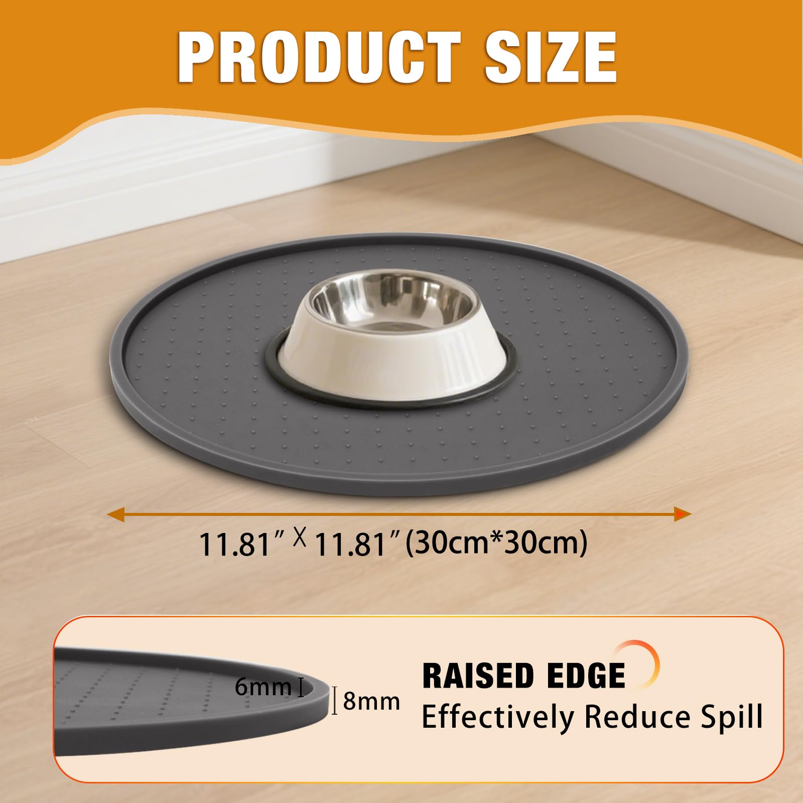 LDYOEN 2 Silicone Cat and Dog Bowl Mat with Raised Edges for Containing Spills Waterproof 30 x 30 cm - Grey - Image 2