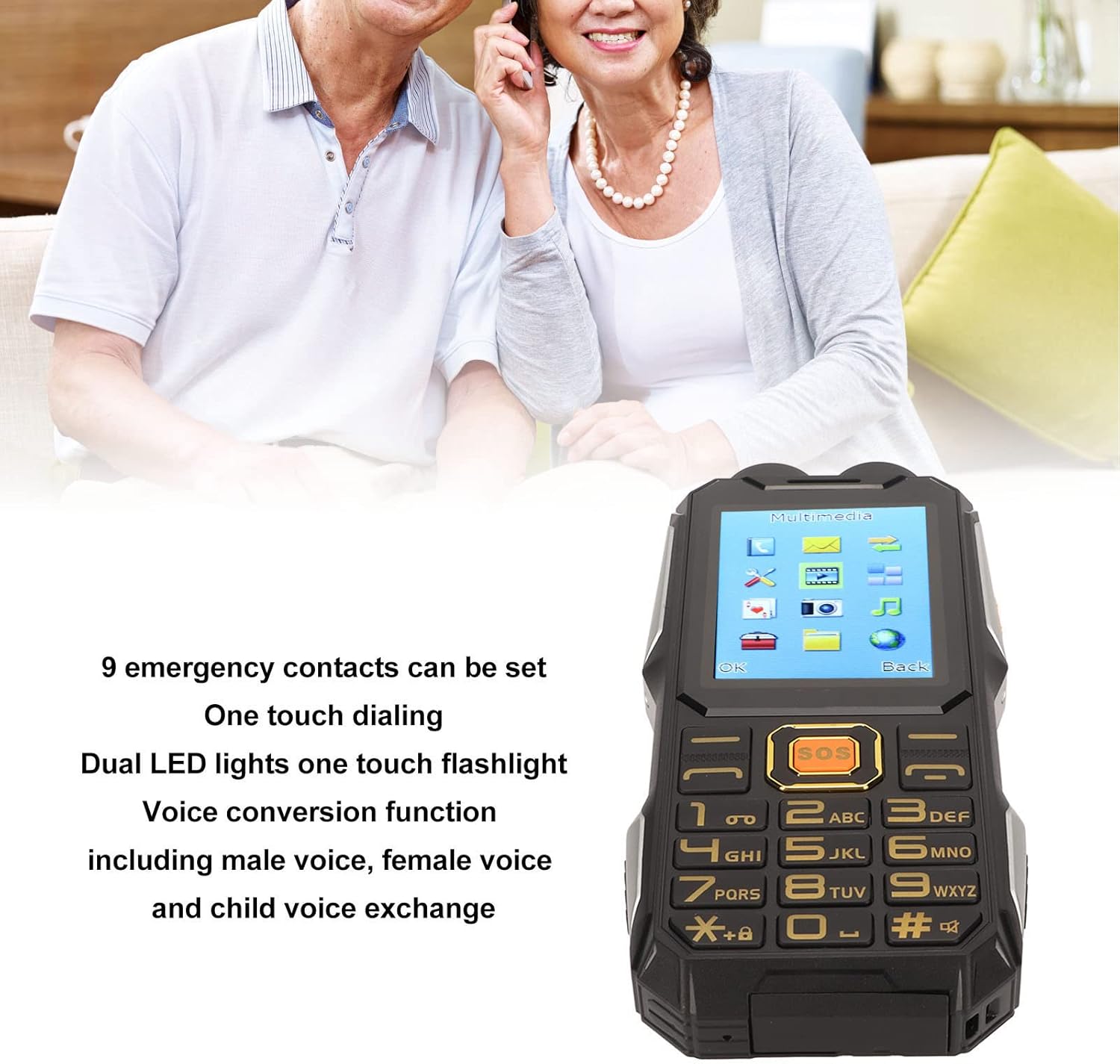 ASHATA Q8 Unlocked Cell Phones for Seniors, 2G Mobile Phone Dual SIM, Big , Voice Assistance, Super Flashlight, SOS Key, Unlocked Phone for Elderly Parents, 3000mAh (Black)