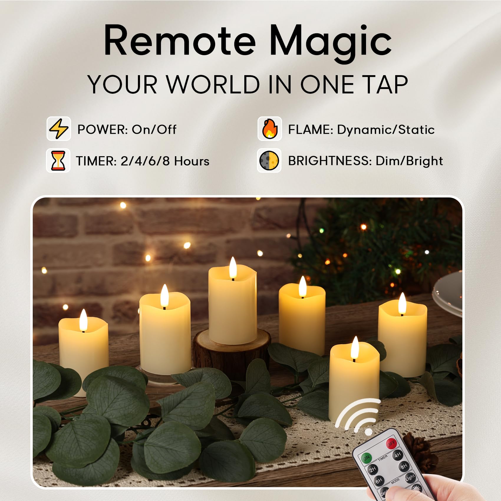 Eywamage Candele votive senza fiamma con batterie a distanza, 2 x 3 candele a LED tremolanti, set di 6 pezzi, colore: avorio