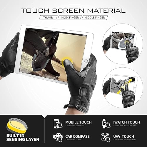 Miniatura 2 de ZUNE LOTOO Leather Tactical Gloves for Men, Full Finger & Fingerless Motorcycle Gloves with Touchscreen Fingers, Eva Palm Padded Impact Protection