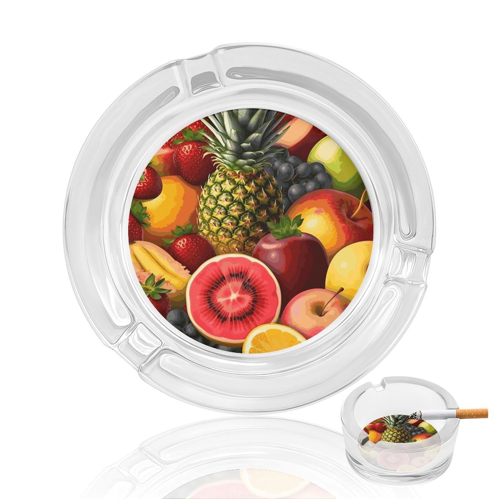 Fekiloot Men's Style Fresh Juicy Fruits Pineapple Berries Watermelon Grape Orange Glass Ashtray For Cigarette Cigar,Cigarette Ashtray For Indoor Or Outdoor Use,Cigar Ashtrays With 3 Notches-Glass Decor Gift For Smoker