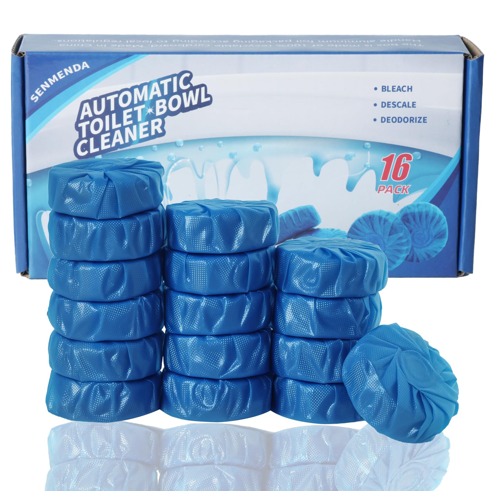 Senmenda 16 Pack (Blue) Toilet Bowl Cleaner Tablets, Long-lasting Bathroom Toilet Tank Cleaner.(Blue)