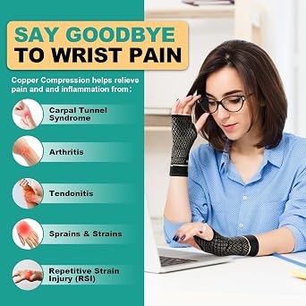 2 Pack Copper Wrist Supports for Carpal Tunnel, Wrist Brace for Women Men, Compression Wrist Support for Tendonitis, Arthritis, RSI, Sprains, Pain Relief, Sport, Gym, Left/Right Hand Brace, M