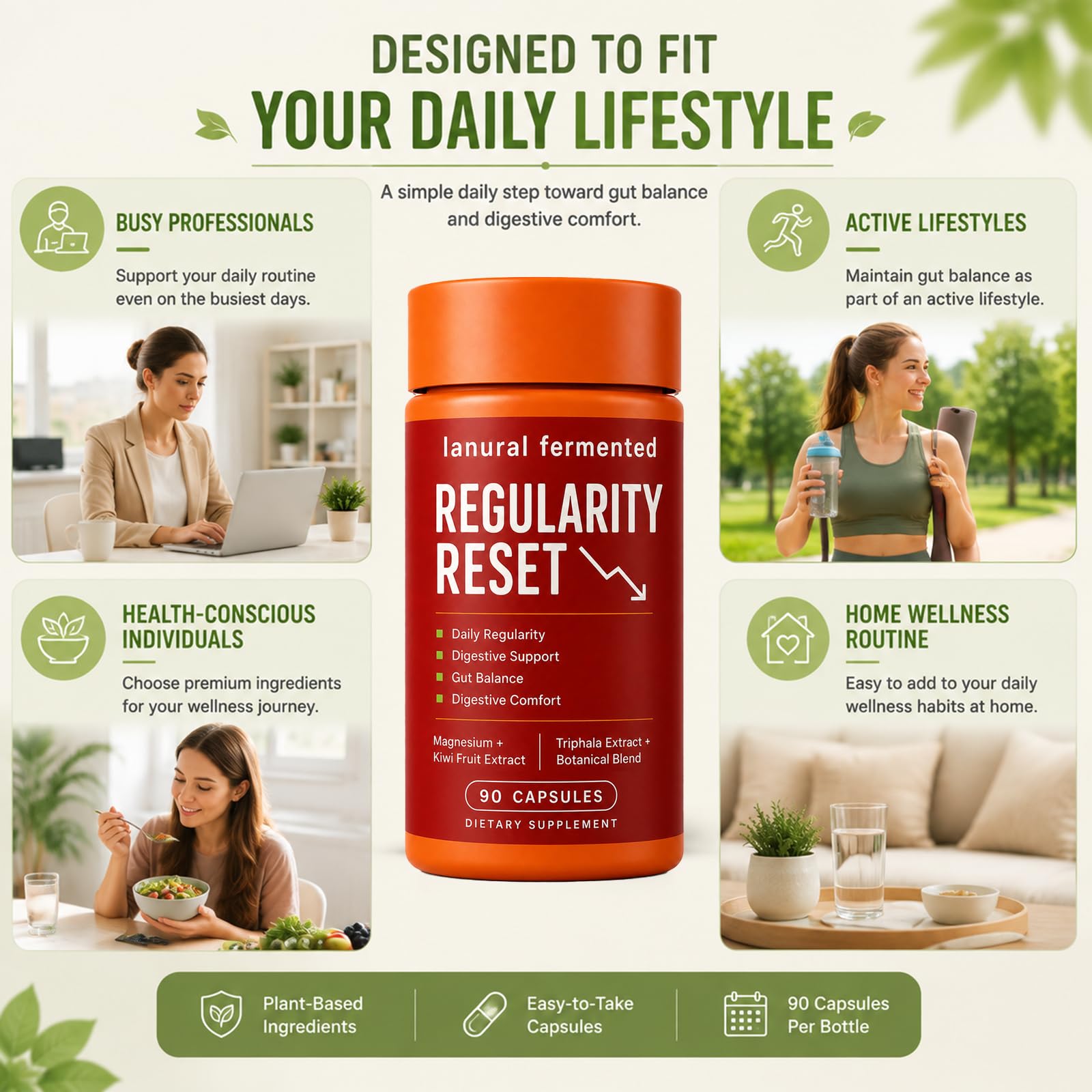 Lanural Fermented Regularity Reset, Daily Digestive Support Supplement with Magnesium, Kiwi Fruit Extract & Triphala, Gut Balance & Digestive Comfort, 90 Capsules — Amazon image 6
