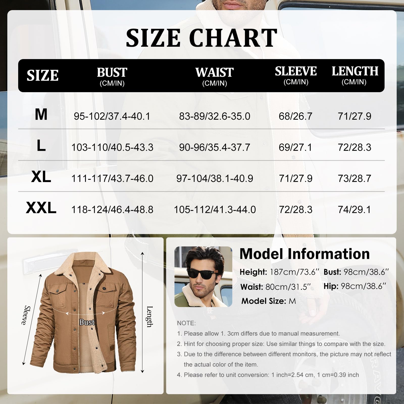 Chaqueta de invierno para hombre, de algodón térmico grueso, con forro polar cálido, chaqueta de sherpa, chaqueta de camionero con solapa, chaqueta cargo para el trabajo