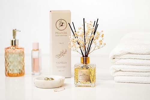 Miniatura 5 de Juego de difusor de varillas Aceite de coco y vainilla, varillas difusoras de aceite, difusor de baño, decoración de baño, 6.8 fl oz con flores