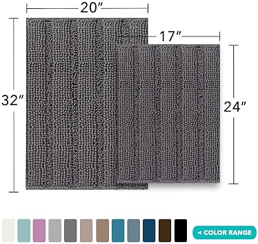 Turquoize Chenille Bath Rug Bundle Order Bath Runner 59 X 20 and Bath Rug Set 32 x 20/17 x 24 Gray