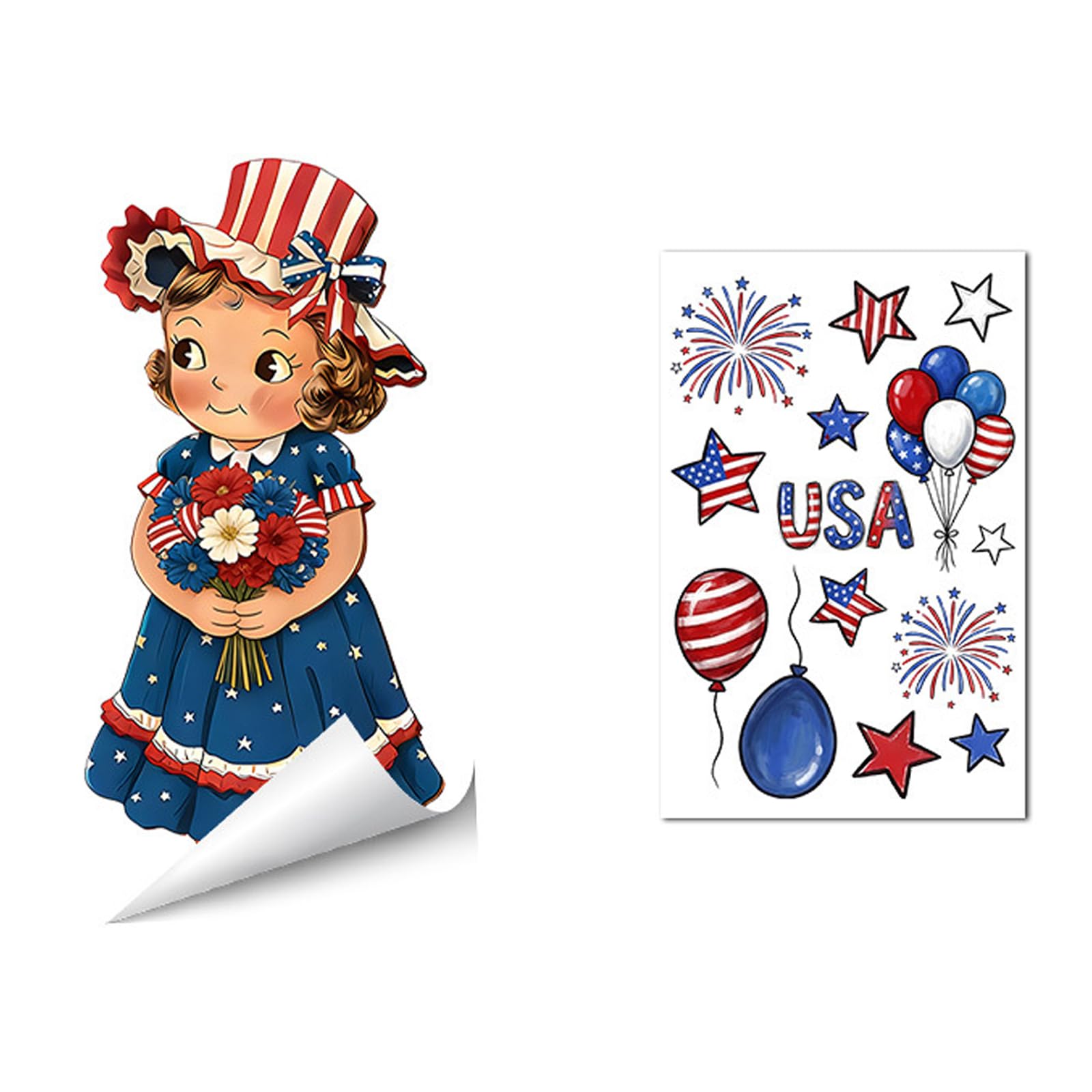 JDNH Flag Pattern Window Clings Waterproof PVC Electrostatic Clings for Memorial Day Window Glass Door Decoration