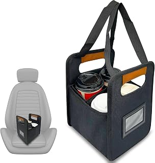 Portable 4 Cup Drink Carrier with Handle for Car, Reusable Insulated Coffee Cup Carrier for Delivery, Foldable Drink Caddy for Hot & Cold Drinks