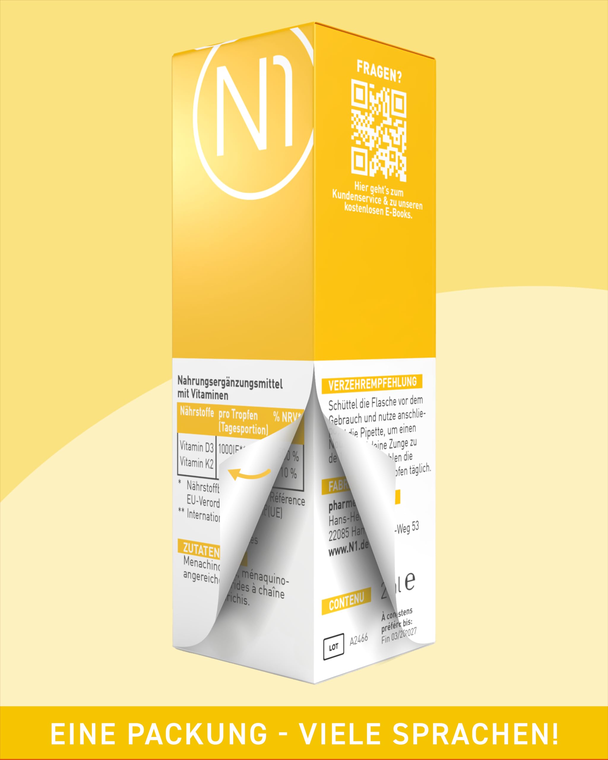 N1 Vitamin D3 K2 Tropfen 5x20ml - Hochdosiert & Optimal Dosiert | Premium mit 99,7% All-Trans K2VITAL von Kappa und bioverfügbarem D3 - für Knochen, Zähne und Immunsystem, ohne Zusätze