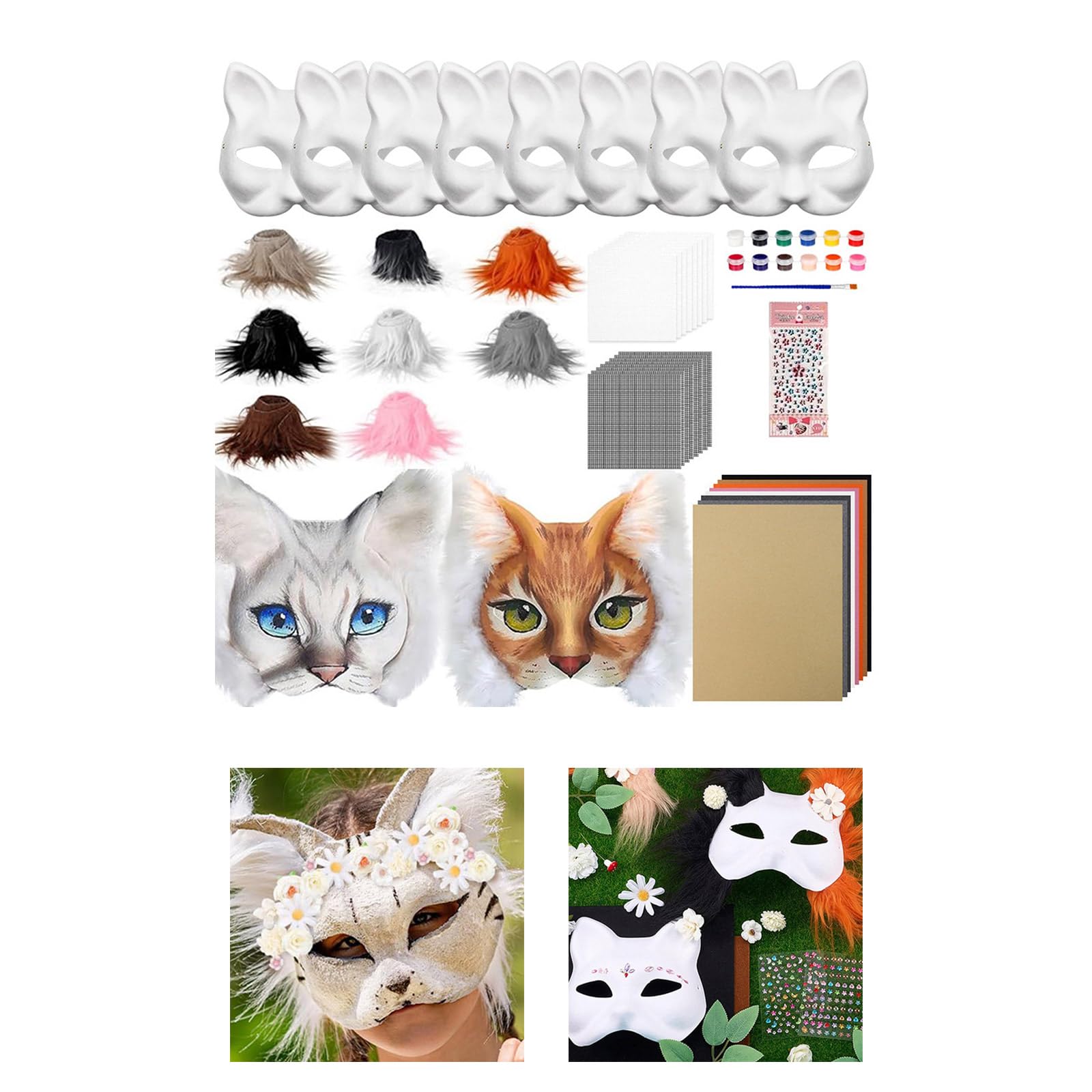Masque de Therians avec fourrure et filet pour les yeux DIY Therians Base pour peindre les chats avec des poils
