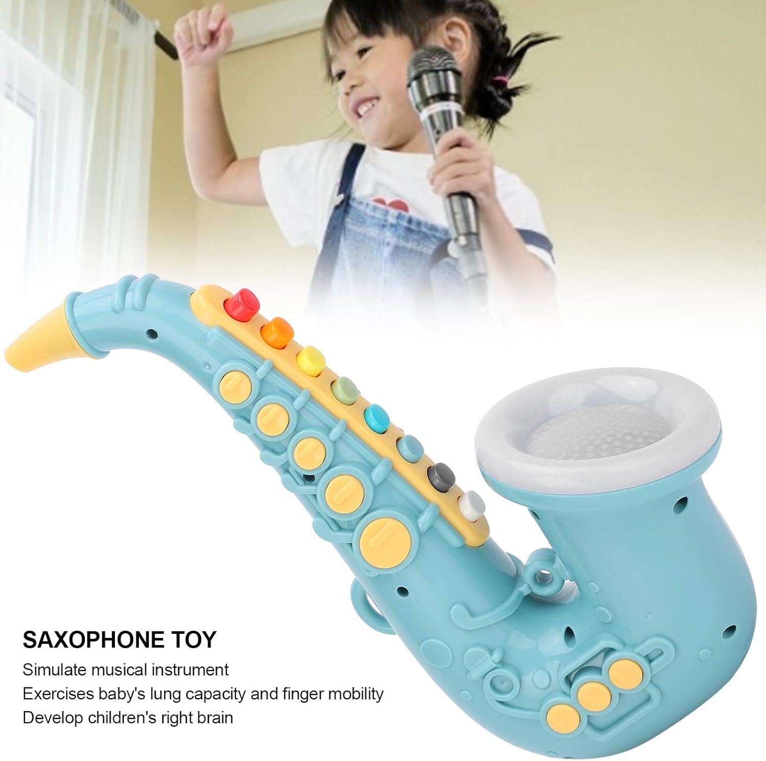 Jacksing Kids Saxophone Toy, Kids' Wind and Brass Instruments Light Design Musical Instrument Toy for Early Educational((Blue-English Version)) : Toys & Games