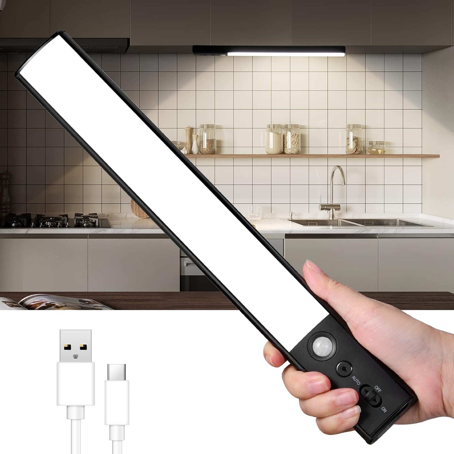 YELKO Under Cabinet Lighting 100 LED Motion Sensor Closet Lights 4200mAh Rechargeable Counter Lights Battery Operated Dimmable Portable