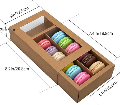 Macaron Boxes, 25 Pieces Packaging Cookie Box, Bakery Boxes, with Transparent Display Window, for Macarons, Desserts, Mini Donuts, Mini Cupcakes, Biscuits and Muffins(8.2 * 4.9 * 2.1 inch)