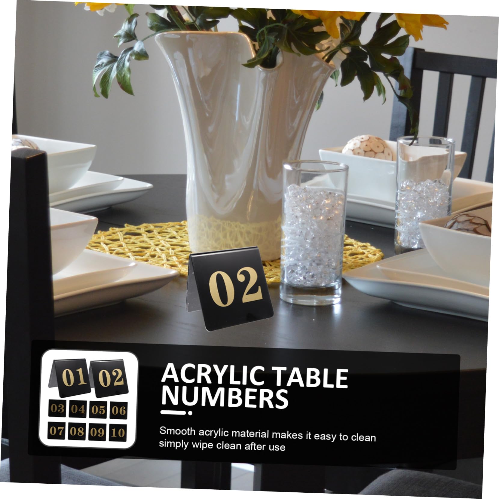 10stücke Teiliges Acryl Beidseitig Bedruckt Elegante Schwarze Tischkarten Mit Goldenen Ziffern Stabile Aufsteller Für Hochzeit Bankett Und Event-dekoration