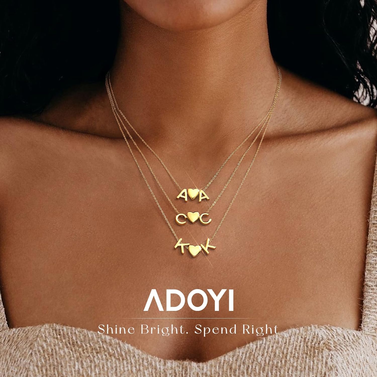 adoyi Initial Necklaces for Women 14k Gold Plated Layered bubble Letter Necklace Dainty Heart A-Z Pendant Necklace Initial Necklaces Stack Birthday Gifts for Women Jewelry - Image 2