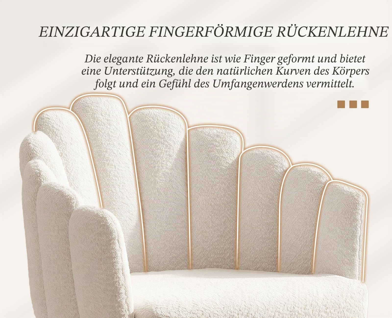 chairus Kunstfell Armlehnensessel für Wohnzimmer Modern Polsterstuhl mit Metallbeinen Relaxsessel für Schlafzimmer Balkon (Weiß)