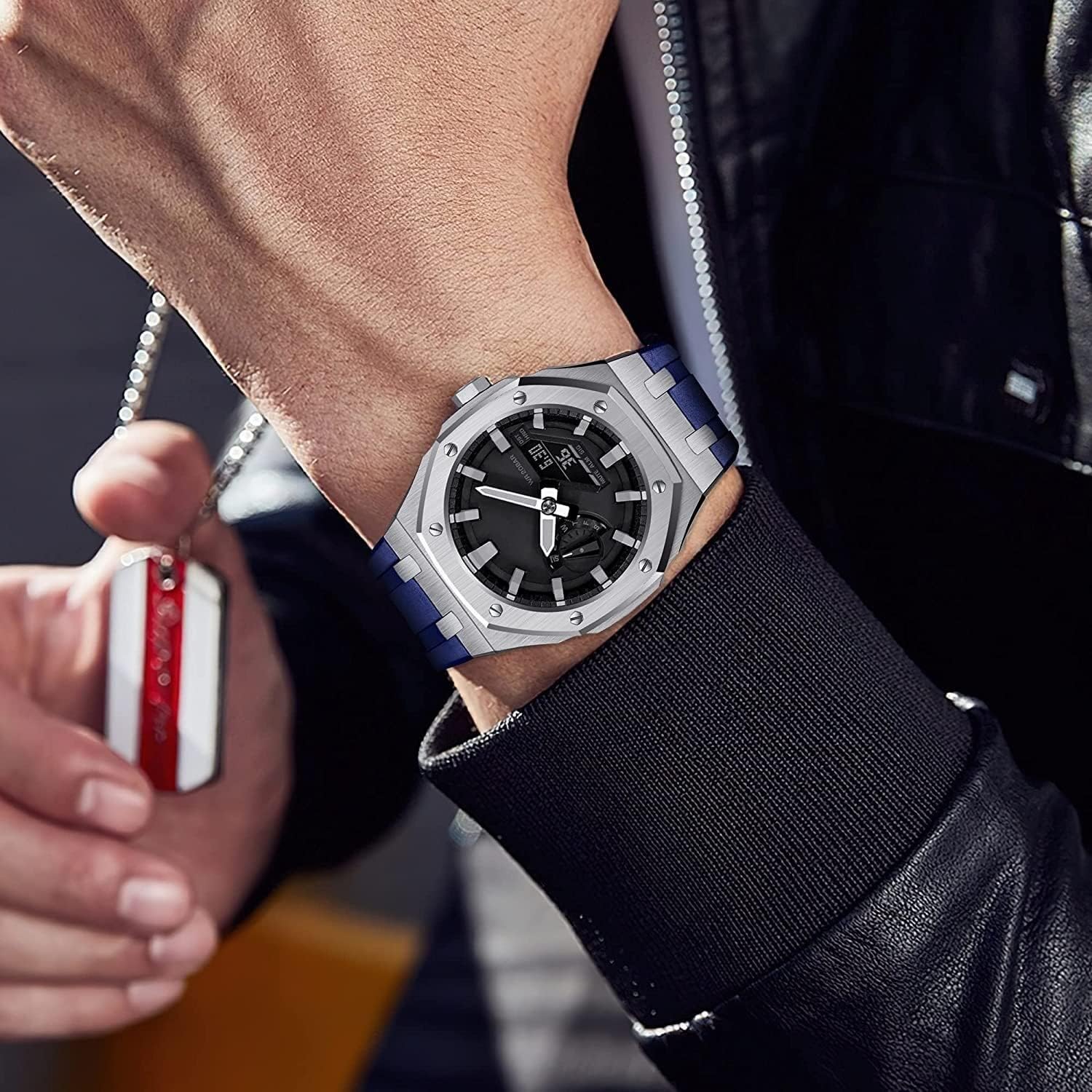 EZZON Stiraptie Metal Watch Case Fluororubber Band Mod Kit，For Gm2100/ga2100/ga2110 5th Gen Replacement Watch Bracelet Bezel