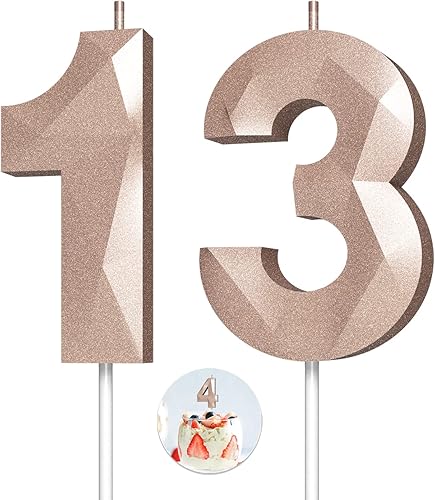 Miniatura 128 de Velas de cumpleaños con número (4 velas rojas) 3D con forma de diamante número Happy Birthday Cake Velas para fiesta de cumpleaños, boda, decoración