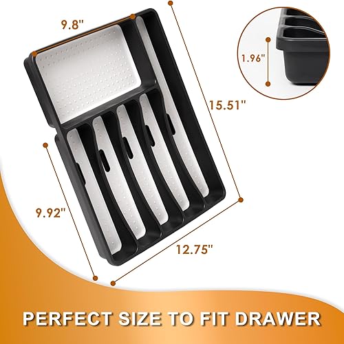 Miniatura 3 de Bellsal Organizador de cubiertos de 6 ranuras para cajón, organizador de utensilios de cubiertos, organizador de cubiertos para cocina, plástico,