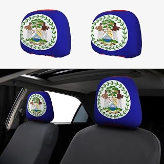 Belize Flag Sign 2 Pieces of Car Seat Headrest Protective Covers, 11 "X 10.2" Breathable, Elastic, Smooth and Comfortable Headrest Cushions