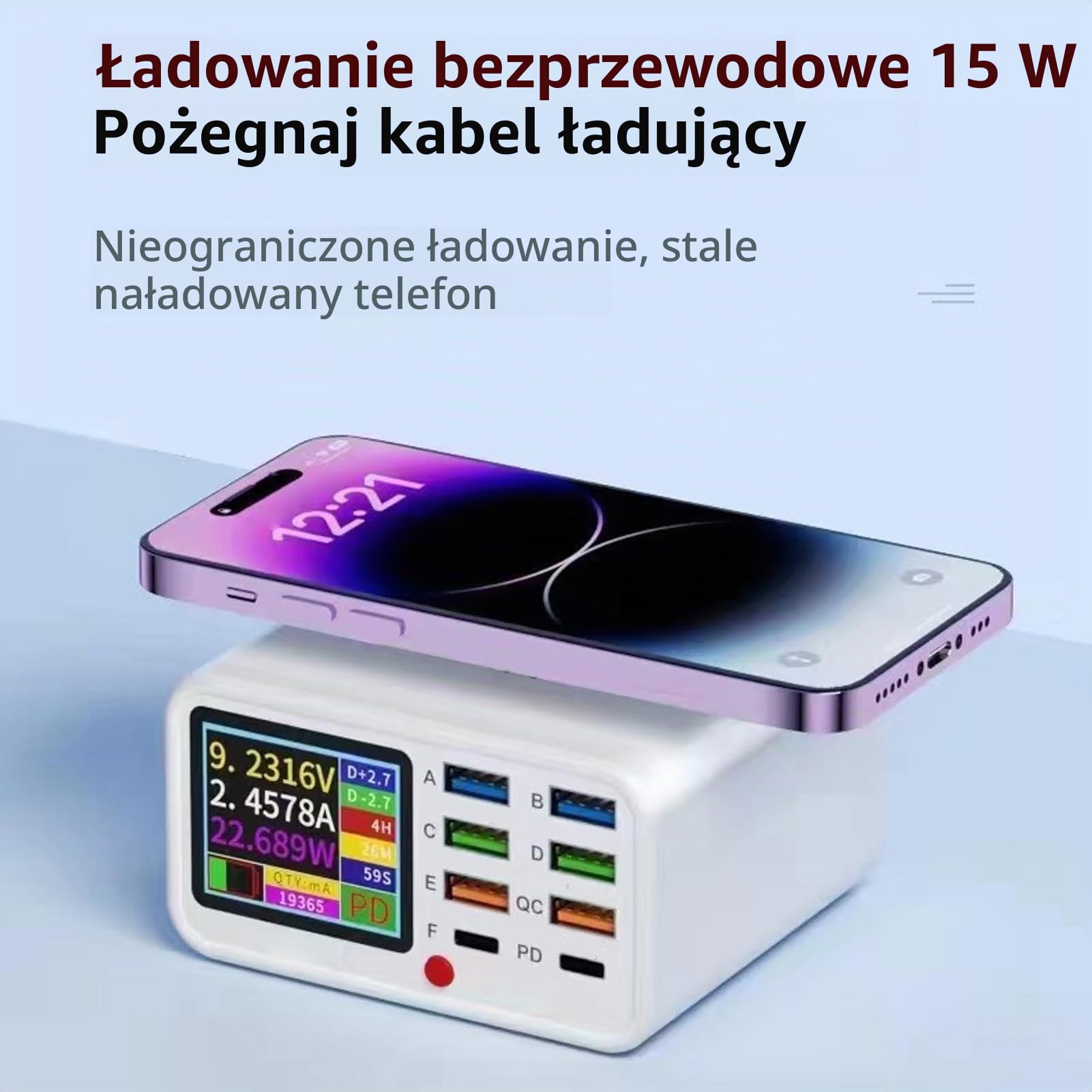 Cuifati Stacja ładowania Bezprzewodowego USB, 65W 8 Port Stacja ładowarka USB z Wyświetlaczem Ekranu, Multi Urządzenia Inteligentna Organizator Komputerów (wtyczka UE)