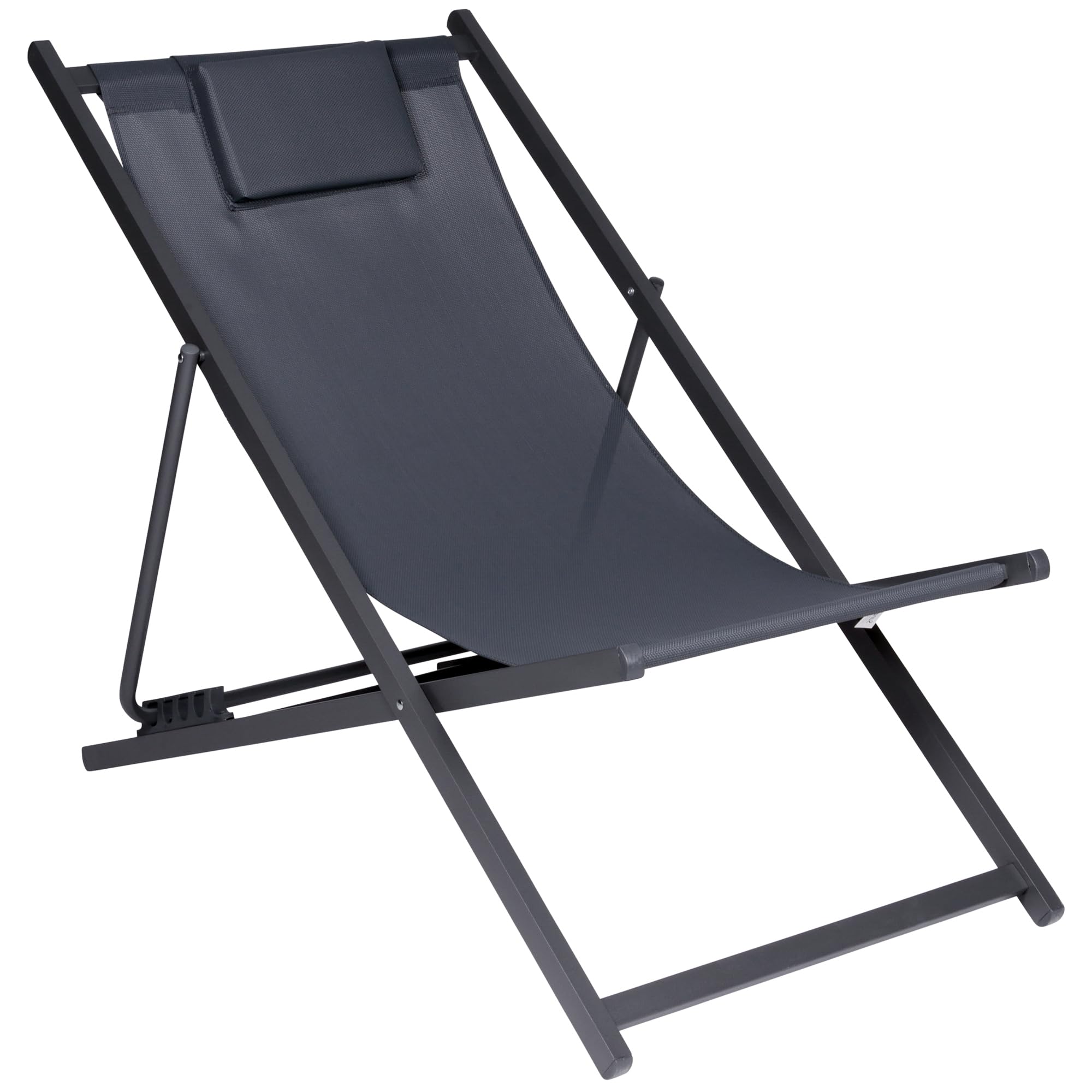 Chaise longue pliable métal anthracite jardin terrasse transat dossier réglable