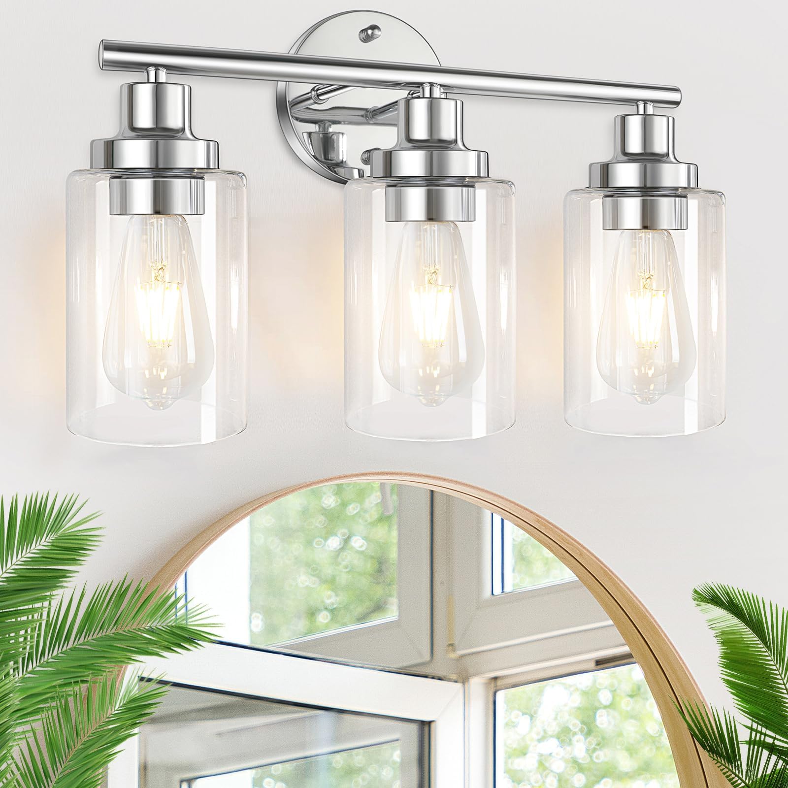 Bathroom Light Fixtures Chrome Vanity Light, Silver 3 Light Modern Wall Sconces Lighting