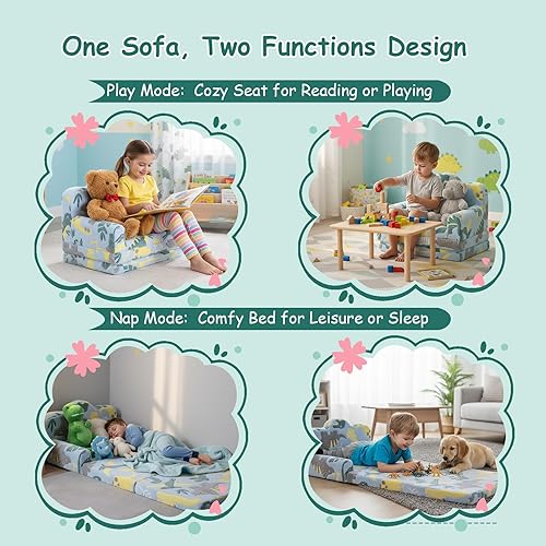 Miniatura 74 de Tiita Silla infantil de felpa para niños, sofá de felpa que brilla en la oscuridad, sofá para niños pequeños con funda lavable, asa de transporte,