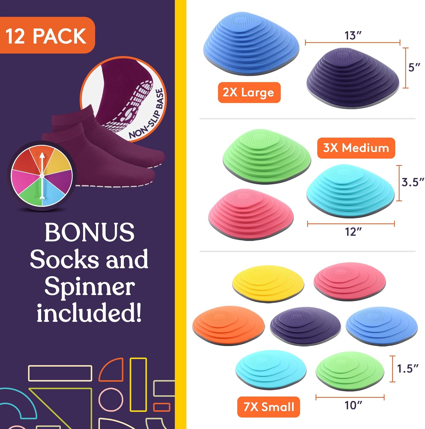 Special Supplies Stepping Stones for Kids Indoor and Outdoor Balance Blocks Promote Coordination, Balance, Strength Child Safe Rubber, Non-Slip Edging (Multi-Color, 12)