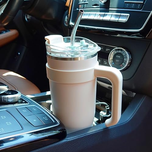 Miniatura 5 de Vasos aislados de 40 onzas con asa y pajita, vaso reutilizable para café helado con tapa, taza de café de viaje para bebidas frías y calientes,