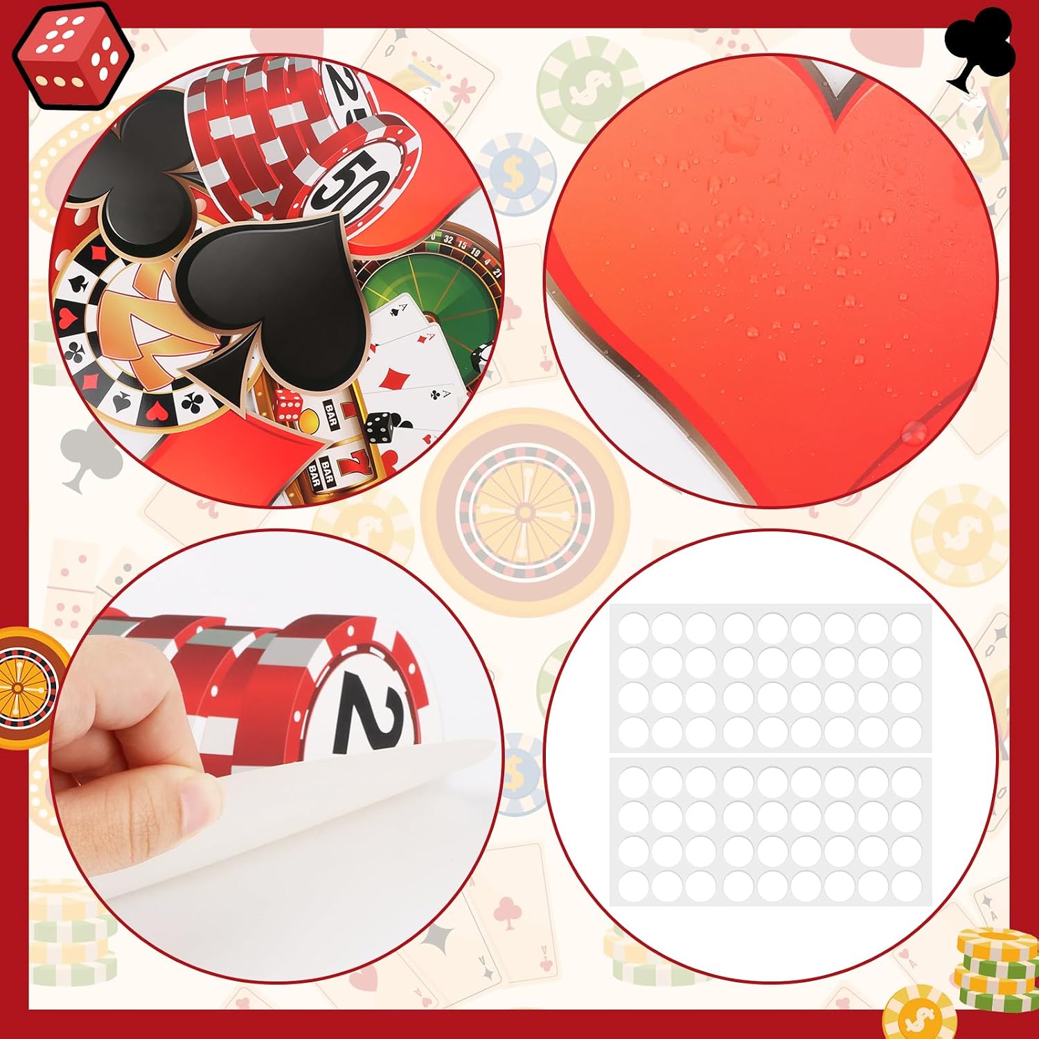 45 Pcs Casino Party Cutouts Las Vegas Casino Theme Decorations Poker Dice Slot Machine Paper Cutouts with Glue for Birthday Bulletin Board Party Supplies Las Vegas Decor