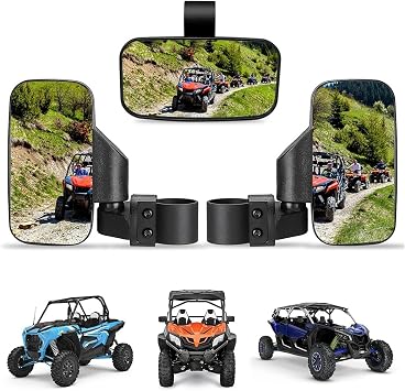 UTV Rear View Mirror for Hisun Strike 250 2019 2020 2021 2022, Rear View Mirror UTV Adjustable Foldable, Side by Side Mirrors Fit 1.75"2" Roll Cage for Off Road, Trail Riding