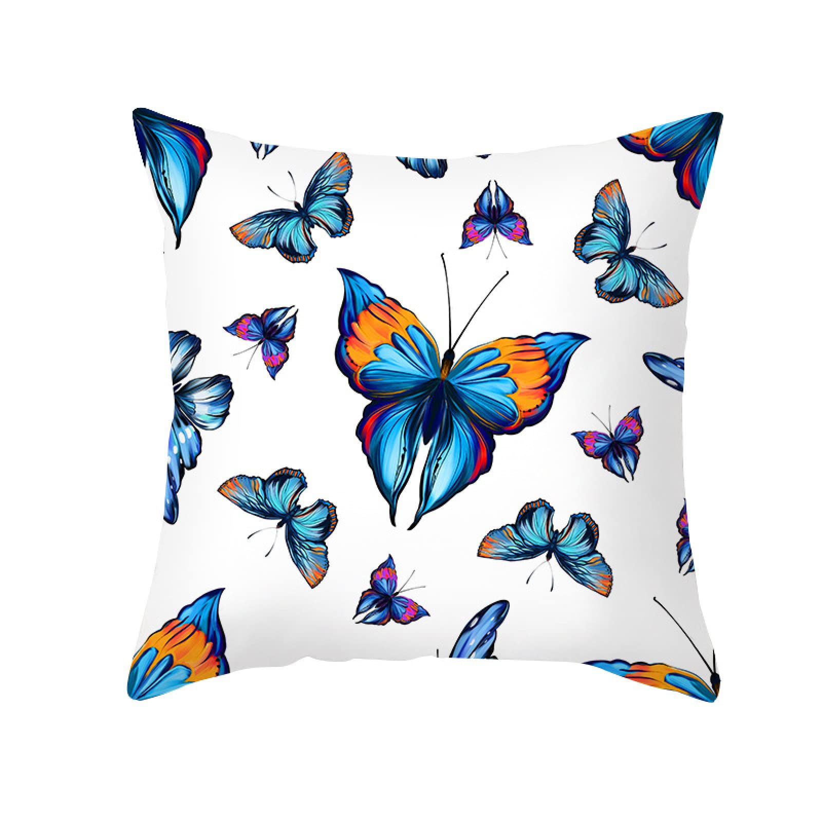 Cushion Covers Blue Butterfly Pattern Pillow Cases Soft Linen Cushions with Covers Included Washable Sofa Cushions with Invisible Zip Pillowcase Breathable Pillow Cover 50x50 Cushion Cover 1 Pack