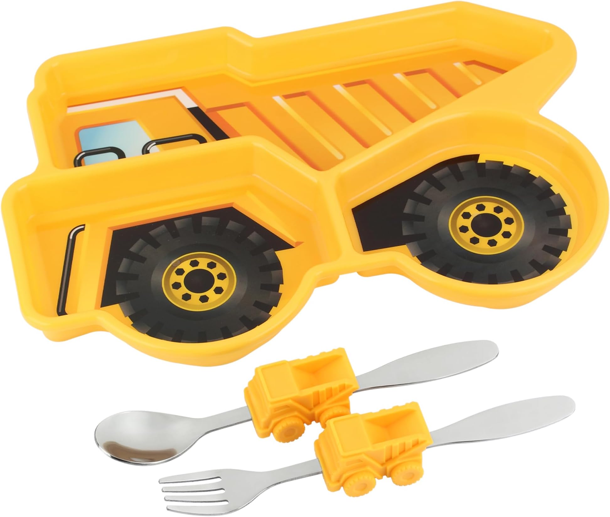 KidsFunwares for Kids Dump Truck Me Time Meal Set Portion Control Divided Plate, Plastic