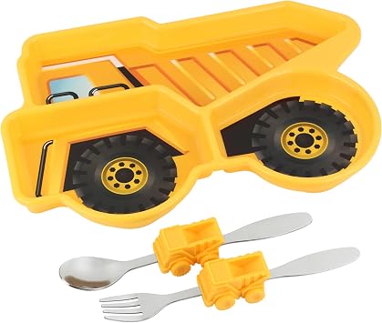 KidsFunwares Dump Truck Meal Set, Toddler Divided Plate, Fork & Spoon